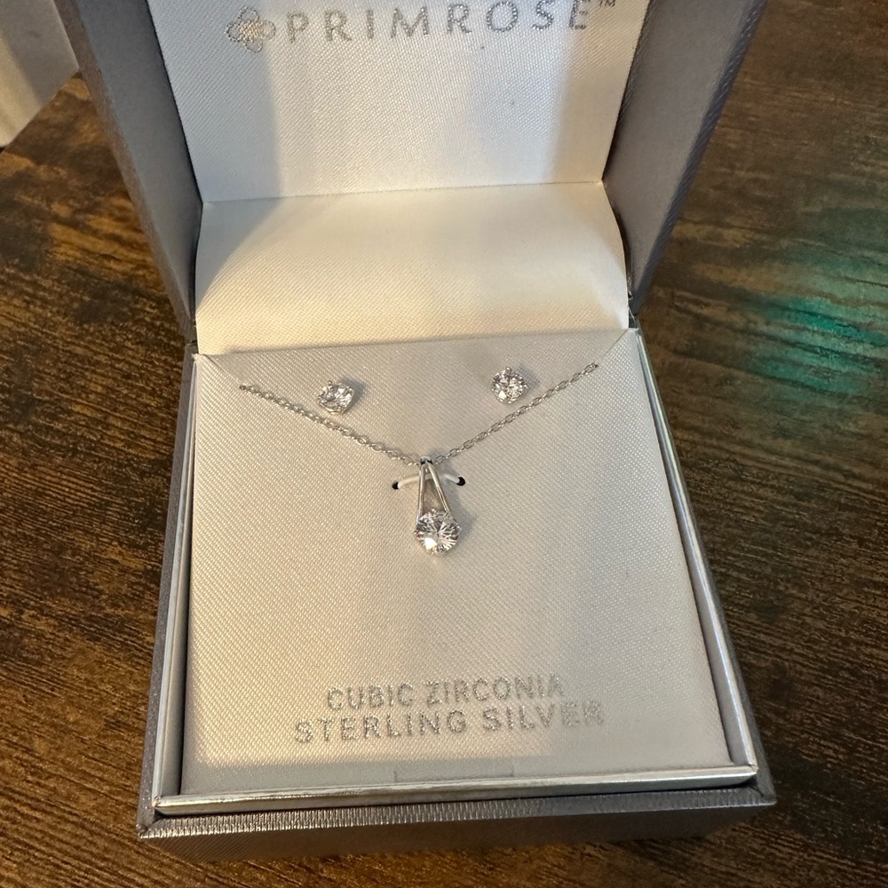 Primrose Sterling Silver Necklace Set with Cubic Zirconia